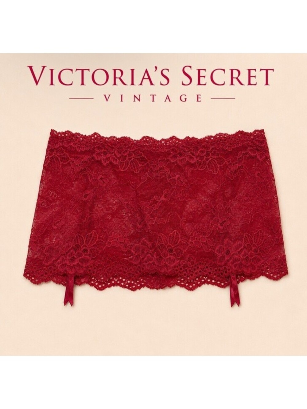 Vintage Y2K Victoria’s Secret Red Lace Garter Thong Skirt Size Medium NWT